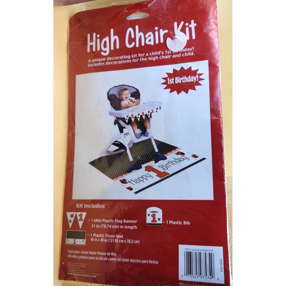High Chair Kit 1st Birthday Party Decorations Flag Banner Bib Floor Mat Jj3506